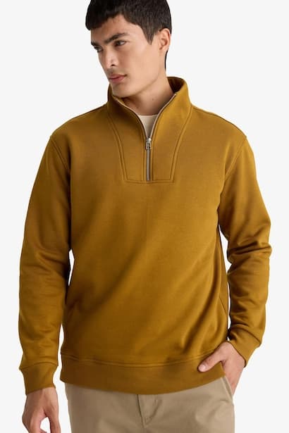 Regular Fit Half Turtleneck Zip-Up Sweatshirt