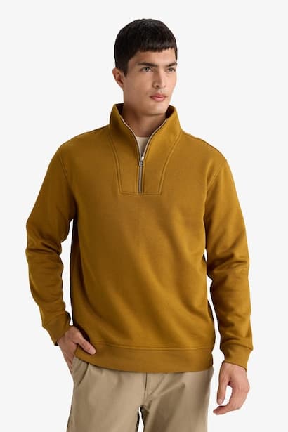 Regular Fit Half Turtleneck Zip-Up Sweatshirt (٣)