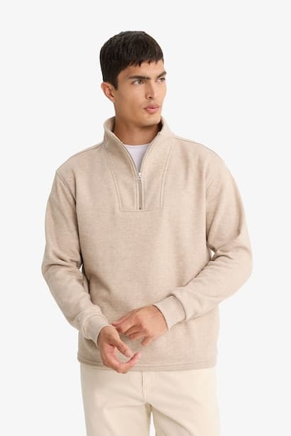 Regular Fit Stand Collar Half Zip-Up Sweatshirt (3)
