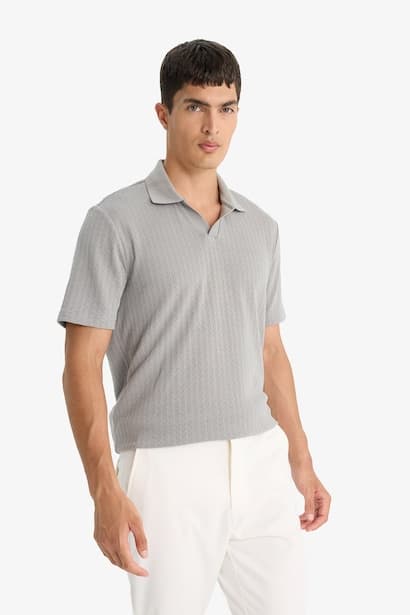 Knitwear Look Short Sleeve Polo T-Shirt (٤)