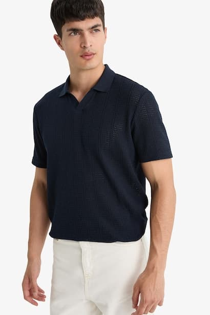 Knitwear Look Short Sleeve Polo T-Shirt