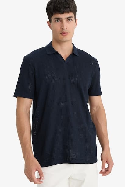 Knitwear Look Short Sleeve Polo T-Shirt (٣)