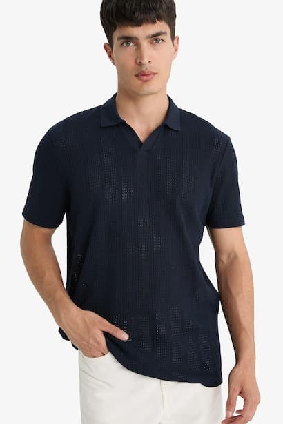 Knitwear Look Short Sleeve Polo T-Shirt (٤)