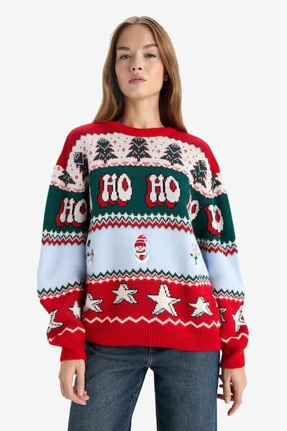 Regular Fit Crew Neck Christmas Pullover (3)