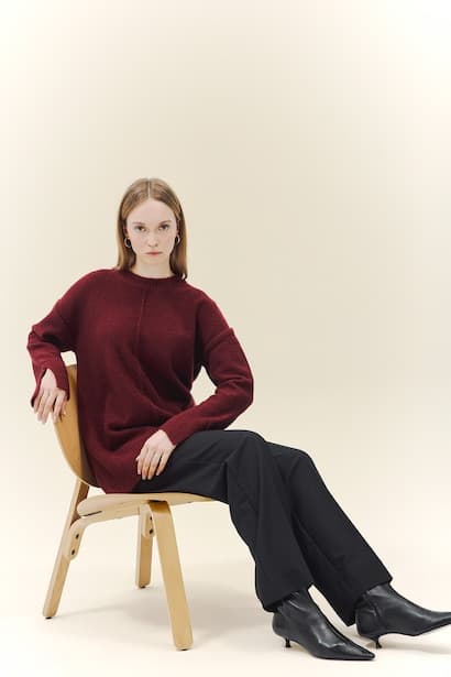 Wool Blend Loose Fit Crew Neck Knit Tunic