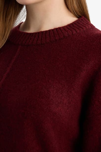 Wool Blend Loose Fit Crew Neck Knit Tunic (4)