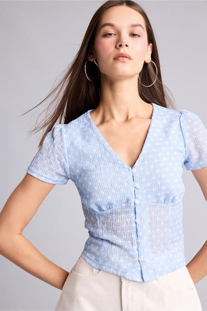Slim Fit V-Neck Flower Short Sleeve Top Blouse (3)