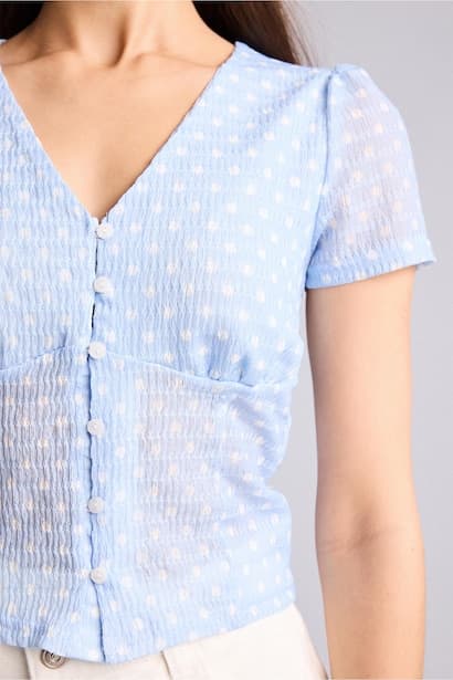 Slim Fit V-Neck Flower Short Sleeve Top Blouse (4)