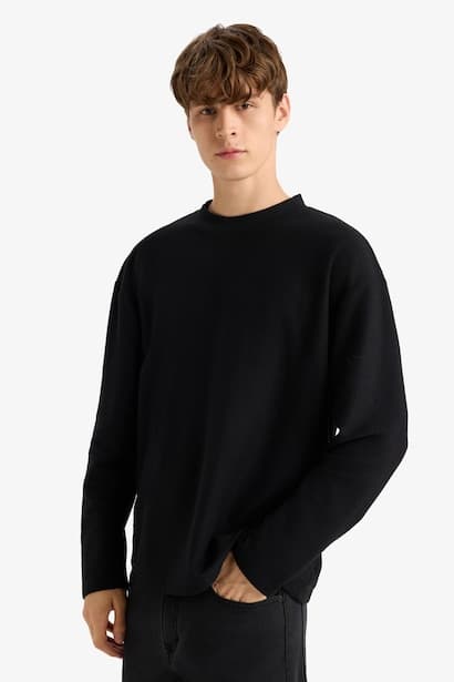 Boxy Fit Crew Neck Soft Fabric Basic Sweatshirt (4)