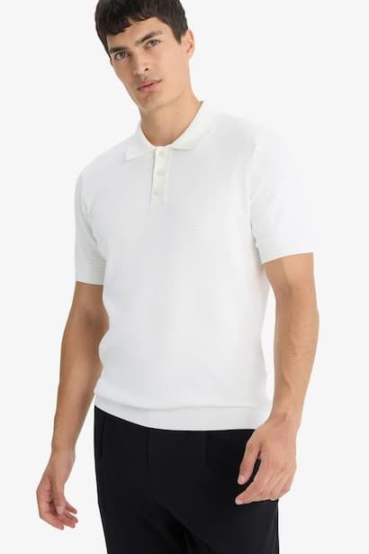 Standard Fit Polo Neck Knit Short Sleeve T-Shirt
