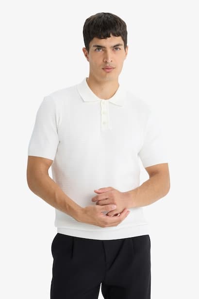 Standard Fit Polo Neck Knit Short Sleeve T-Shirt (٣)