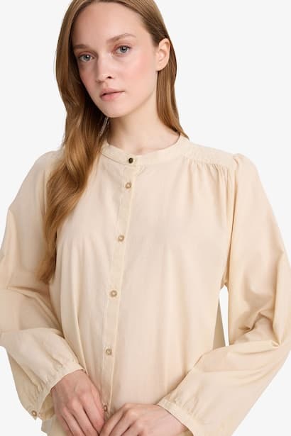 Relax Fit Round Collar Voile Long Sleeve Shirt (4)