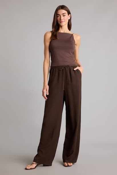 Wide Leg High Waist Linen Blend Trousers
