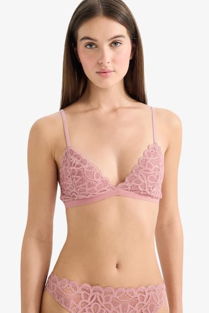 Lacy Glittery Unpadded Non Wire Triangle Bra Underwear