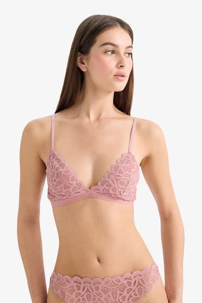 Lacy Glittery Unpadded Non Wire Triangle Bra Underwear (٣)