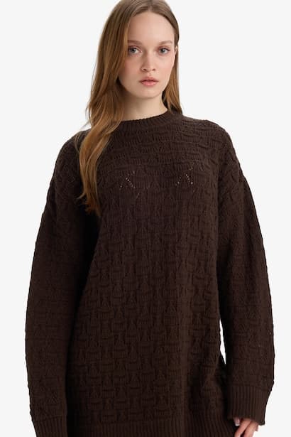 Loose Fit Knitwear Crew Neck Tunic Modest