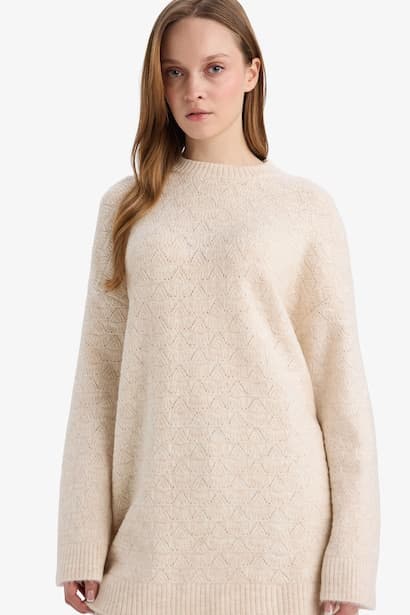 Loose Fit Knitwear Crew Neck Tunic Modest