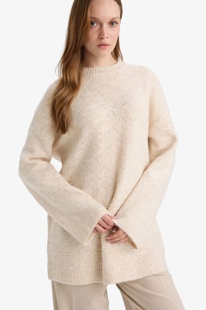Loose Fit Knitwear Crew Neck Tunic Modest (٣)