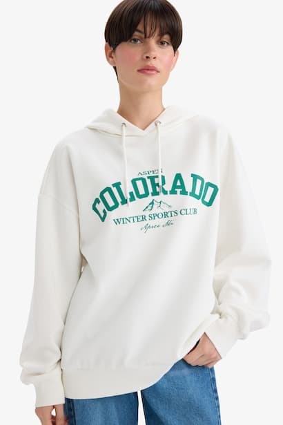 Oversize Fit Printed Long Sleeve Hoodie
