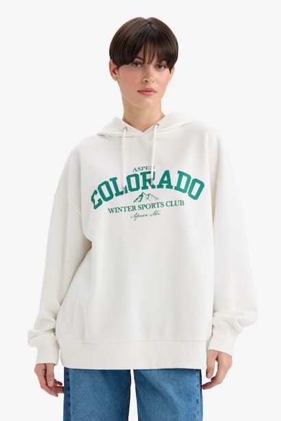 Oversize Fit Printed Long Sleeve Hoodie Sweatshirt (٣)
