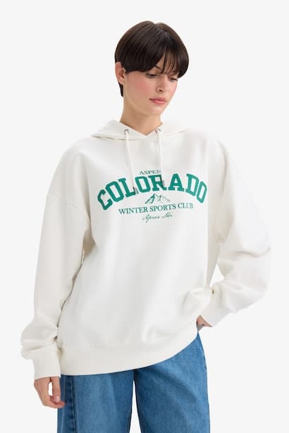 Oversize Fit Printed Long Sleeve Hoodie Sweatshirt (٤)