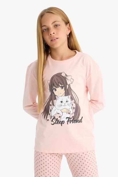 Girl Printed Top and Pants 2 Piece Pyjama Set Homewear (٤)