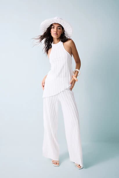 Wide Leg Wrinkle Textured Trousers