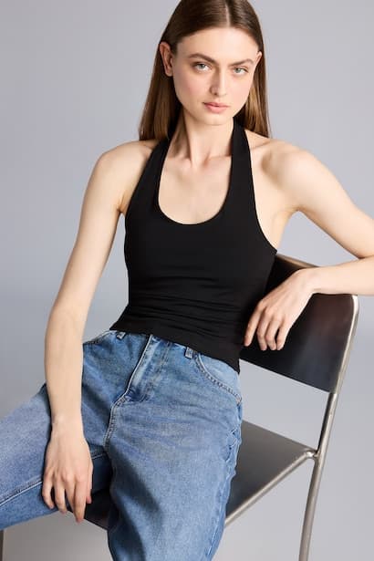 Slim Fit Halter Collar Tank Top Tank Top & Crop Top