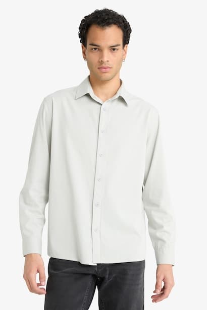 Regular Fit Polo Collar Woven Long Sleeve Shirt (٣)