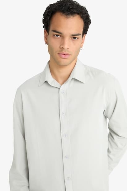 Regular Fit Polo Collar Woven Long Sleeve Shirt (٤)