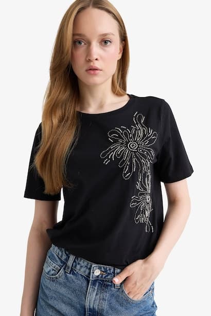 Regular Fit Crew Neck Printed Short Sleeve T-Shirt