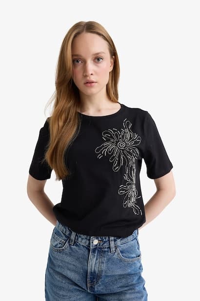 Regular Fit Crew Neck Printed Short Sleeve T-Shirt (٣)