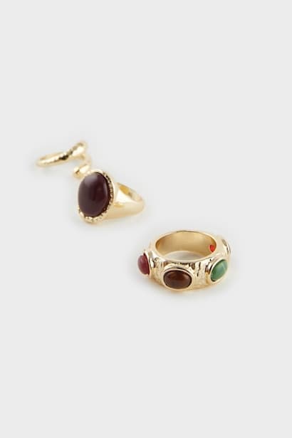 Woman 3 Piece Stone Gold Rings Jewellery (٣)