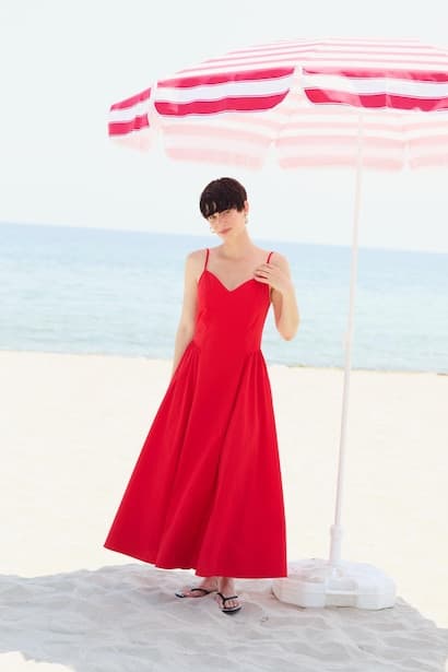 V-Neck Poplin Strappy Midi Dress (٤)