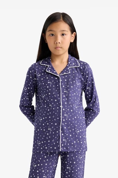 Girl Relax Fit Patterned Top Bottoms 2 Piece Pajama Set Homewear (٣)