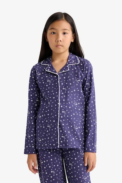 Girl Relax Fit Patterned Top Bottoms 2 Piece Pajama Set Homewear (٤)