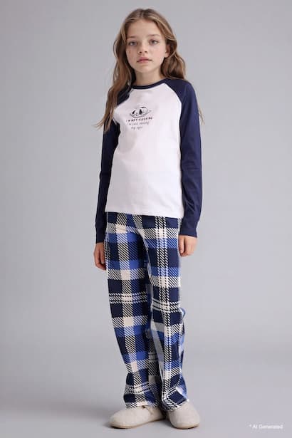 Girl Printed Long Sleeve Top Bottoms 2 Piece Pyjamas Set Homewear (٢)