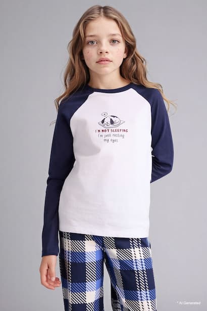 Girl Printed Long Sleeve Top Bottoms 2 Piece Pyjamas Set Homewear (٣)