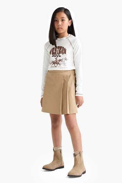 Girl Slim Fit Crew Neck Printed Rib T-Shirt (3)