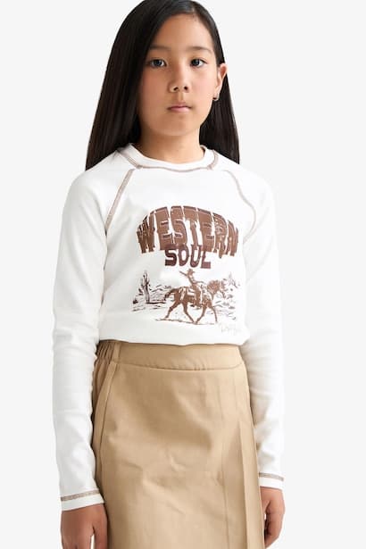 Girl Slim Fit Crew Neck Printed Rib T-Shirt (4)