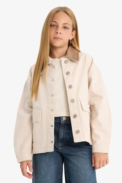 Girl Contrast Collar Gabardine Jacket (٤)