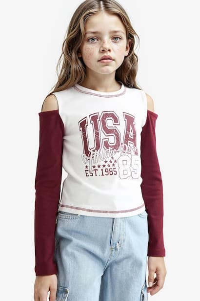 Girl Slim Fit Crew Neck Printed Ribbed T-Shirt (٤)
