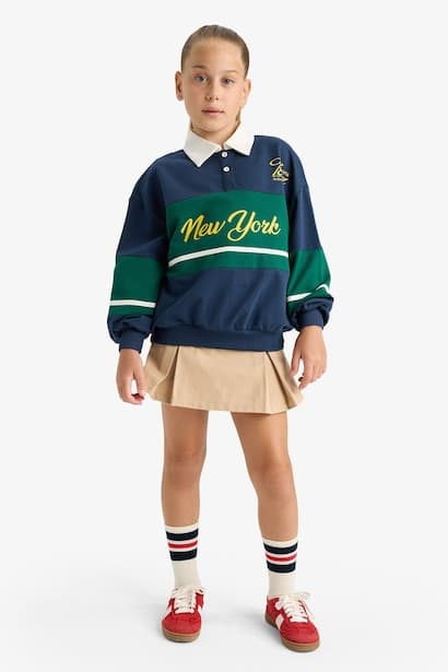 Girl Relax Fit Polo Neck Printed Sweatshirt (4)