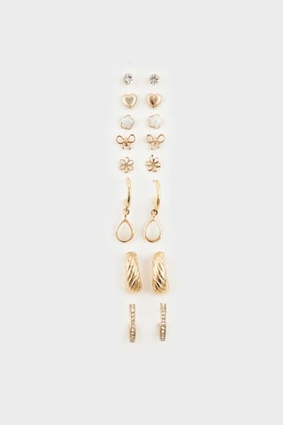 Woman 9 piece Gold Earrings Jewellery