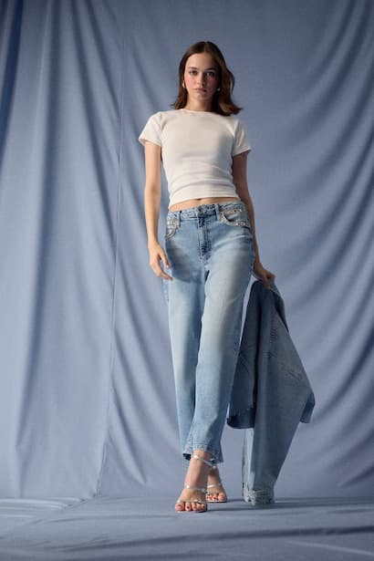 Wide Leg High Waist Ankle Length Jeans (٣)