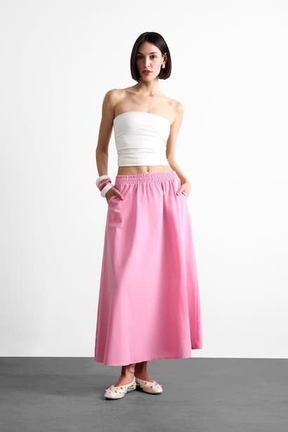 Elastic Waist Pocket Maxi Skirt