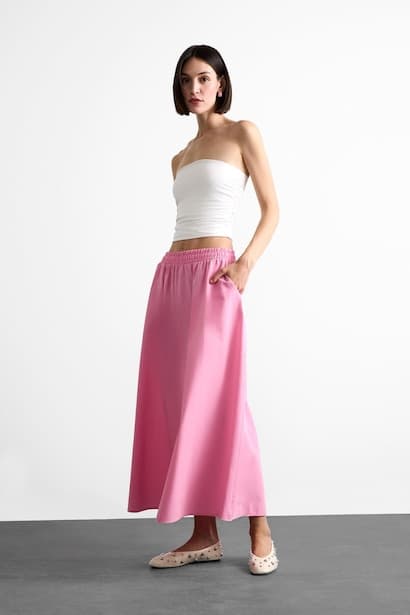 Elastic Waist Pocket Maxi Skirt (٣)