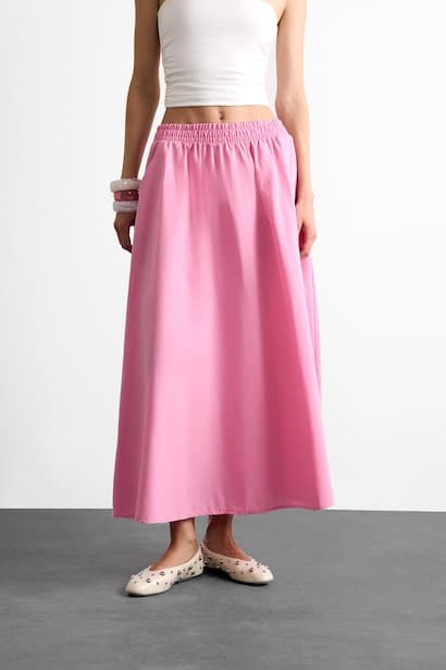 Elastic Waist Pocket Maxi Skirt (٤)