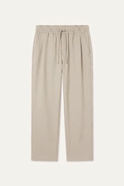 Barrel Fit Elastic Waist Beige Trousers (٤)