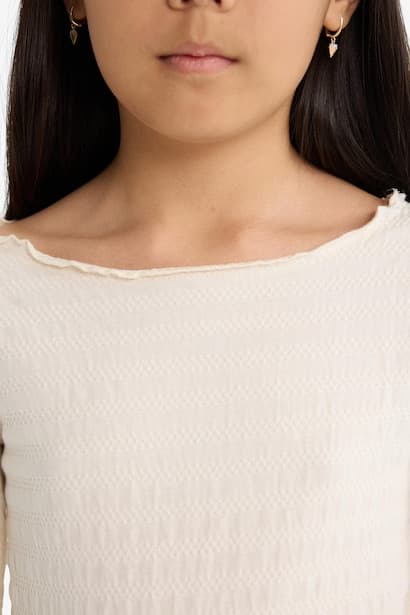 Girl Fitted Crew Neck Crepe Long Sleeve T-Shirt (4)